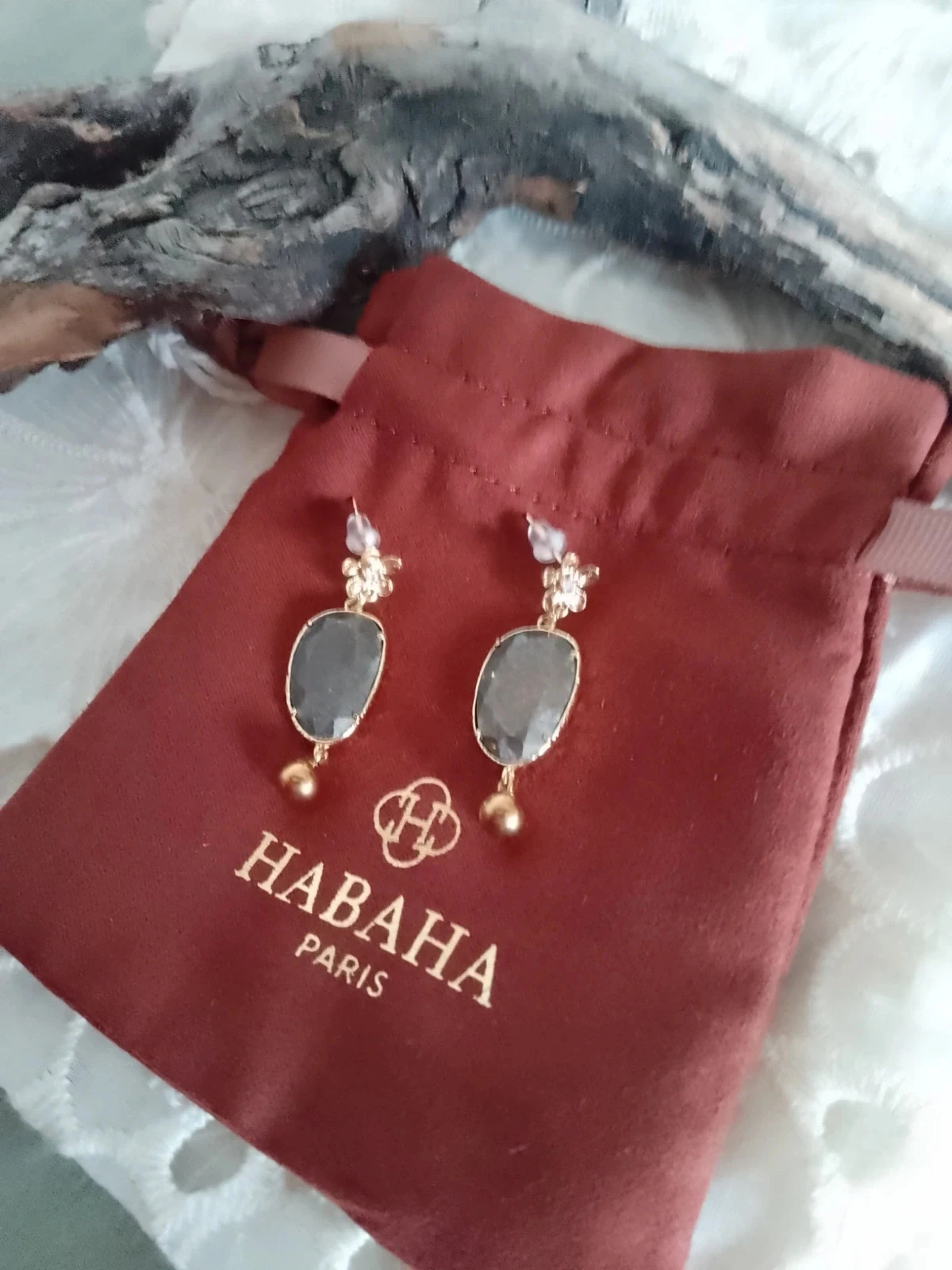 Boucles d'oreilles pierres de pyrite Habaha